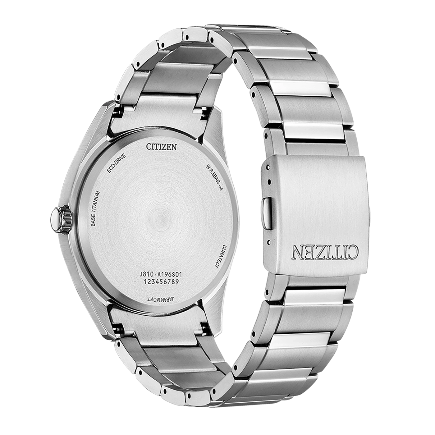 Citizen-Uhr, Rückseite, Titan, Eco-Drive, wasserdicht, japanisches Uhrwerk, Duratect.