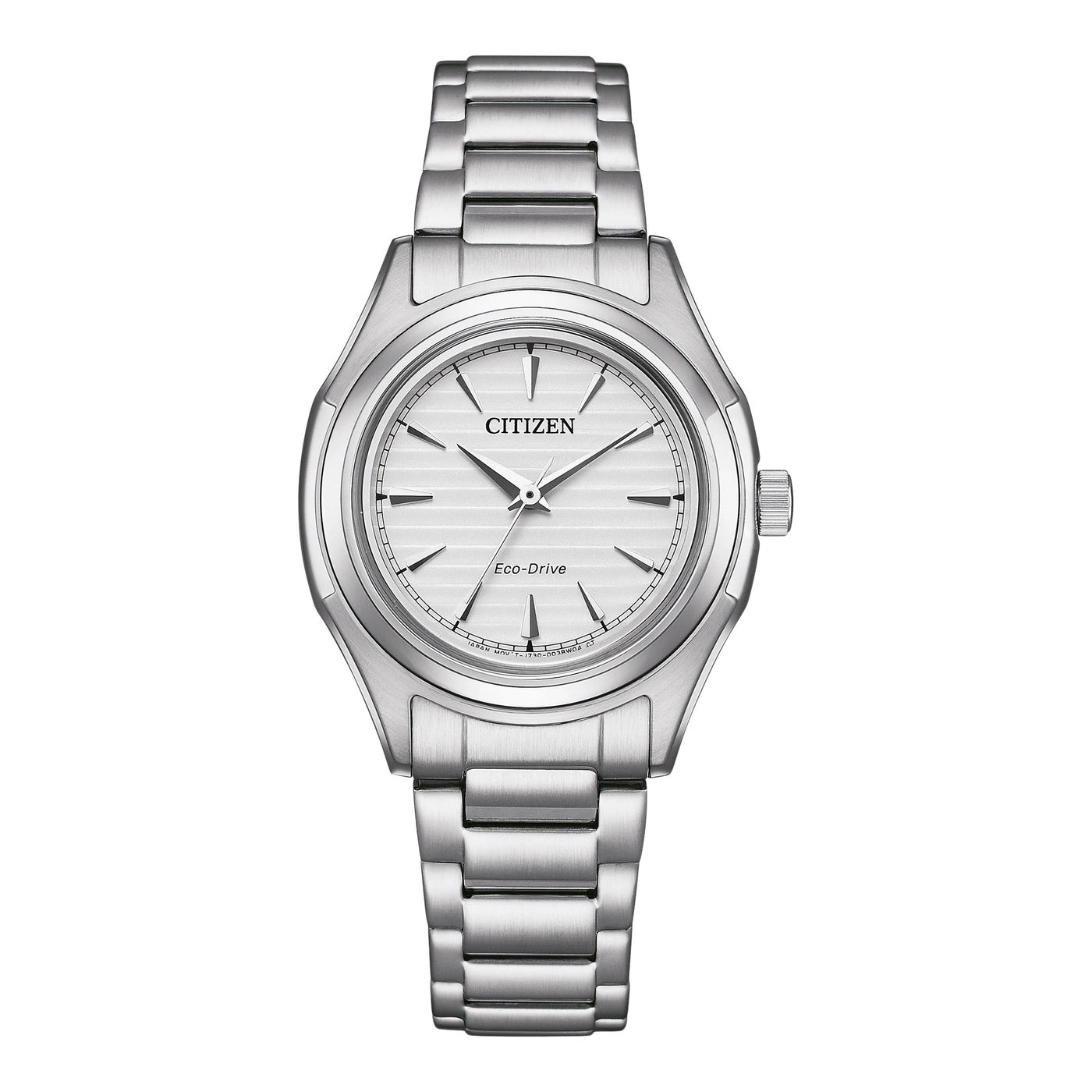Citizen Eco-Drive Uhr mit silbernem Armband und Zifferblatt, elegantes Design.