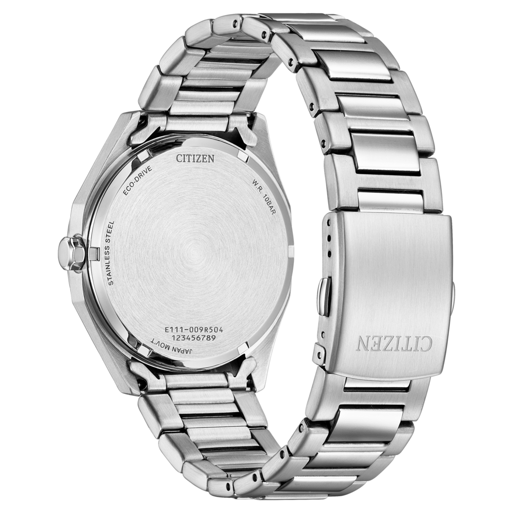 Citizen-Uhrenrückseite, Edelstahl, Eco-Drive, Japan-Uhrwerk, W.R. 10BAR