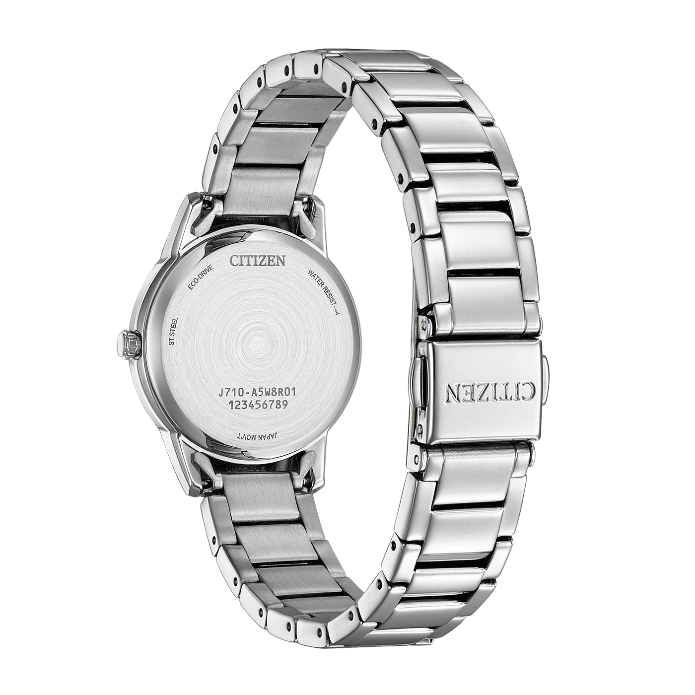 Citizen-Uhrrückseite, Edelstahl, Eco-Drive, wasserdicht, japanisches Uhrwerk.