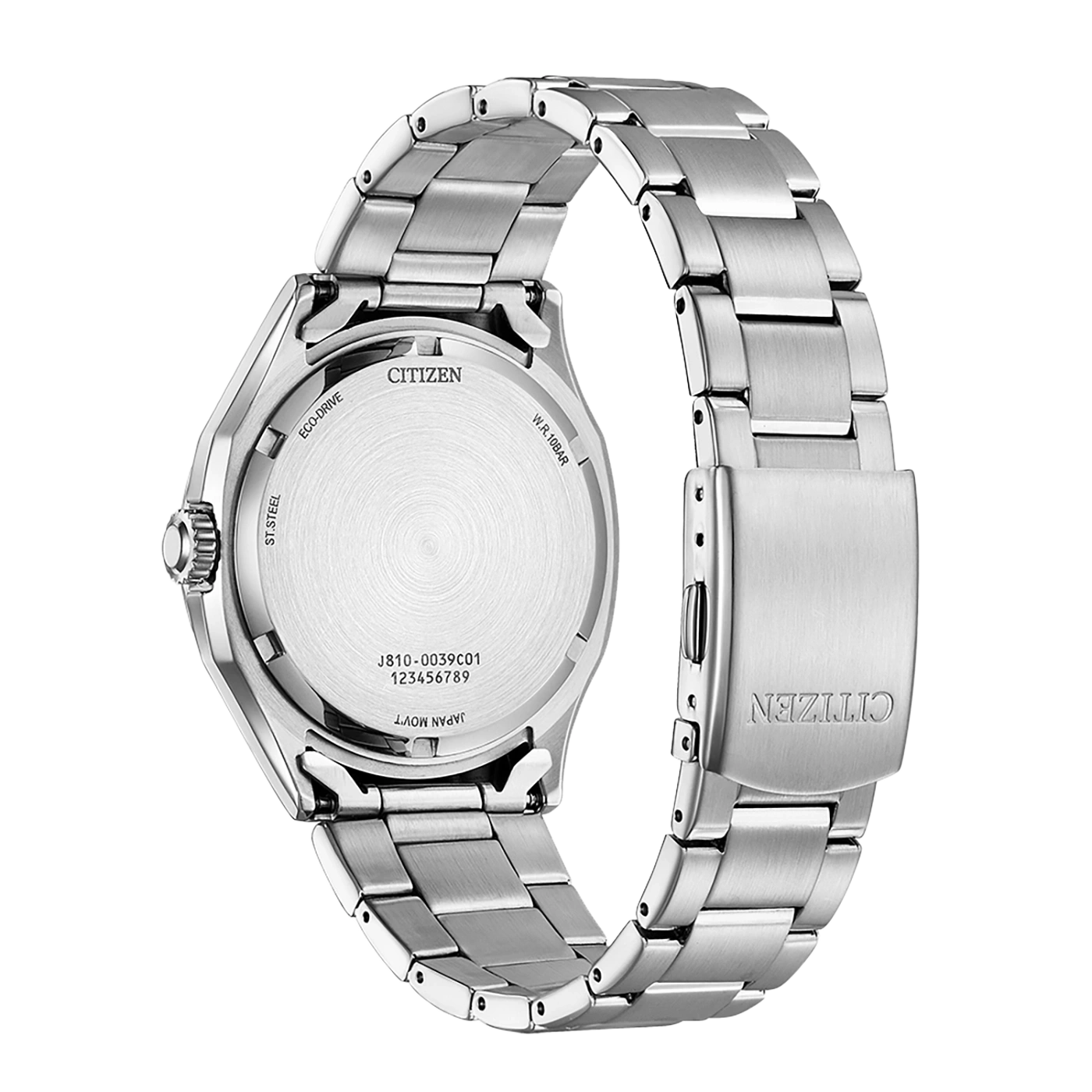 Citizen-Uhrrückseite, Edelstahl, Eco-Drive, W.R.10BAR, Japan Movt, J810-0039C01