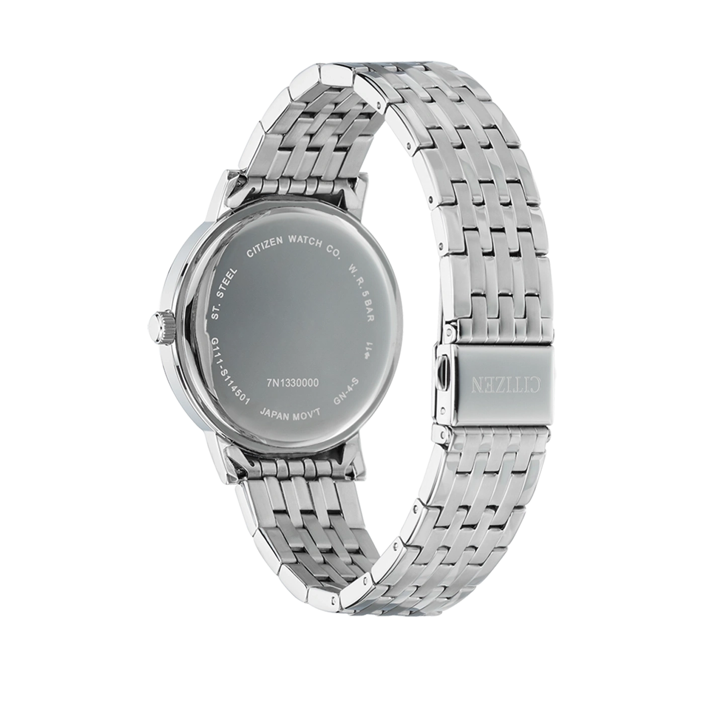 Citizen-Uhrrückseite, Edelstahl, japanisches Uhrwerk, wasserdicht, silbernes Armband