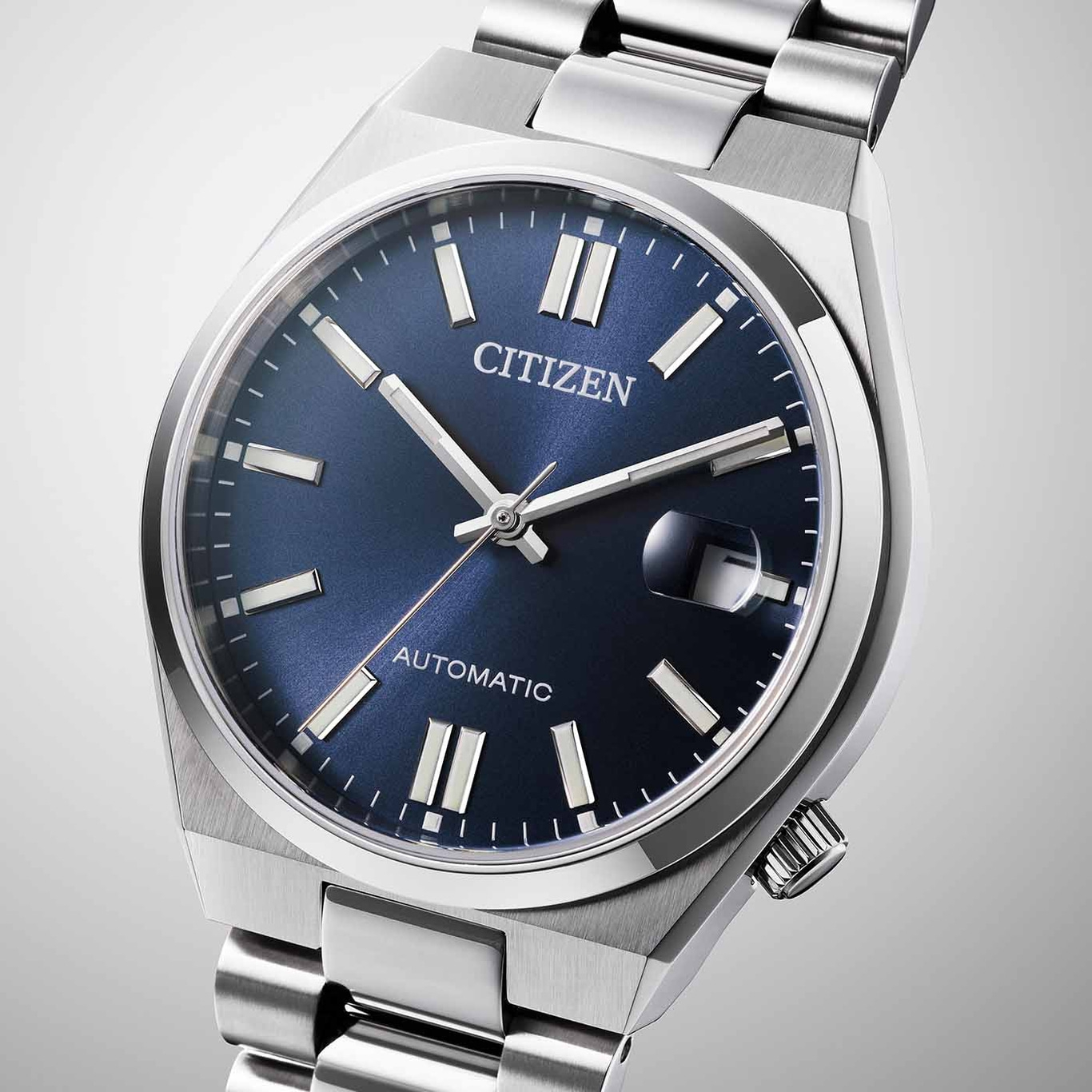 Citizen Automatikuhr mit blauem Zifferblatt und silbernem Armband