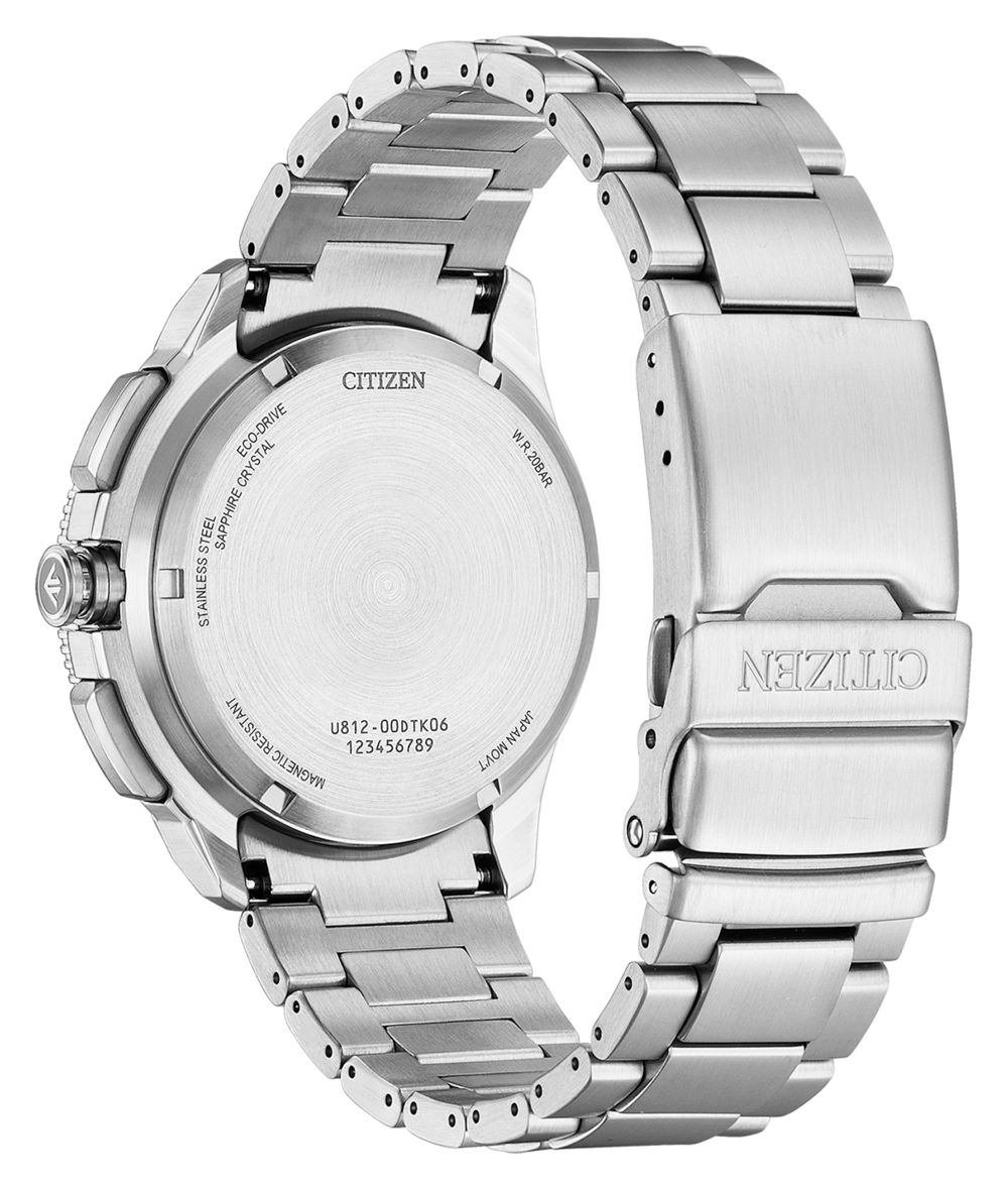 Rückseite einer silbernen Citizen Eco-Drive Uhr