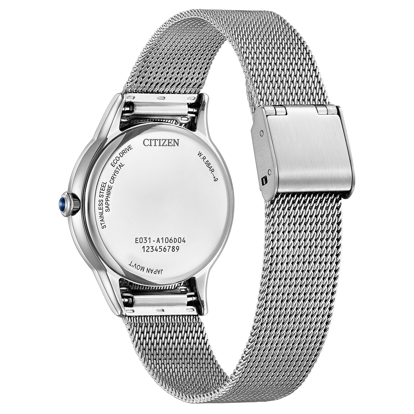 Citizen-Uhr, Edelstahl, Saphirglas, Eco-Drive, Mesh-Armband, silber