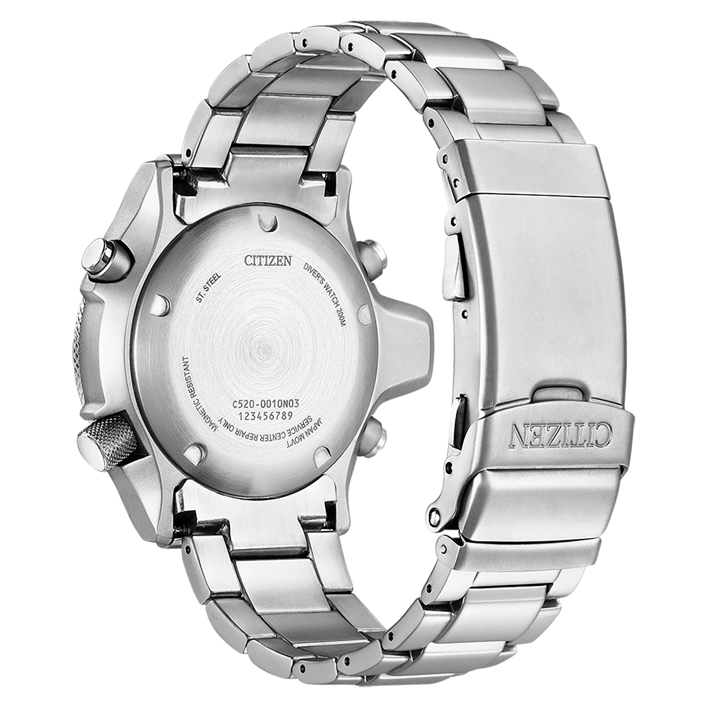 Citizen-Uhr, Rückseite, Edelstahl, Modelldetails, wasserdicht, japanisches Uhrwerk.