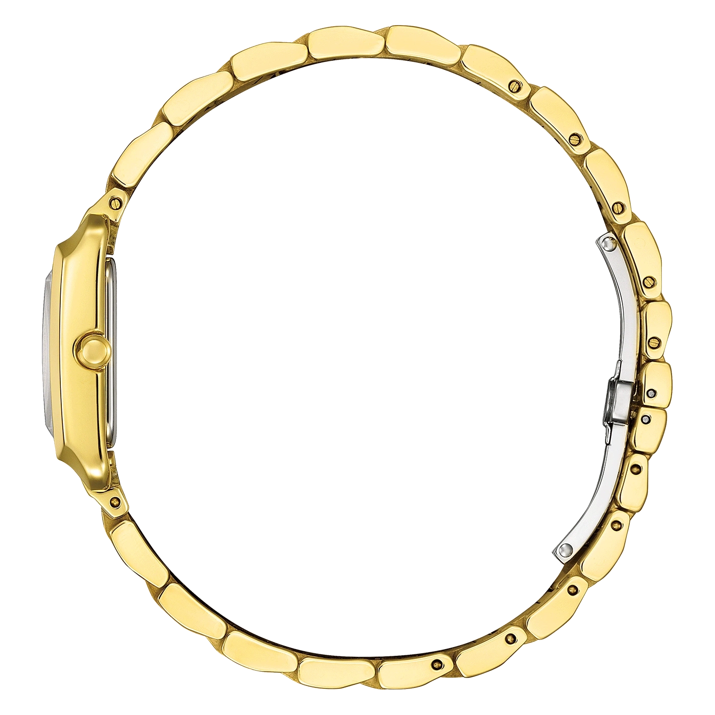 Goldene Uhr Seitenansicht, elegantes Design, glänzendes Armband, Luxus-Accessoire, Zeitmesser
