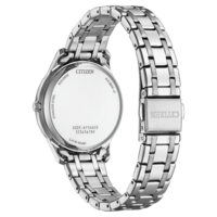 Citizen-Uhrrückseite, Edelstahl, Eco-Drive, Japan Mov't, W.R.5BAR-9, Modellnummer.