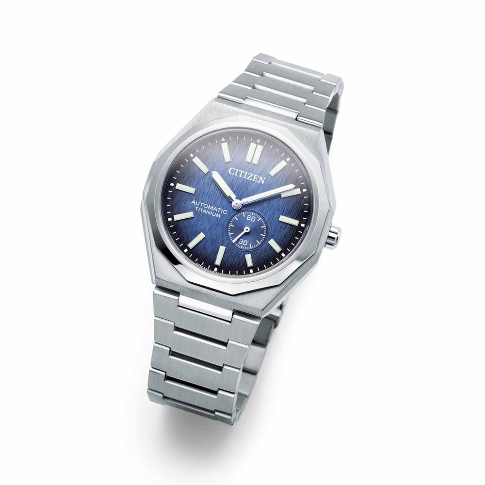 Citizen-Uhr mit blauem Zifferblatt und Titanarmband, Automatik