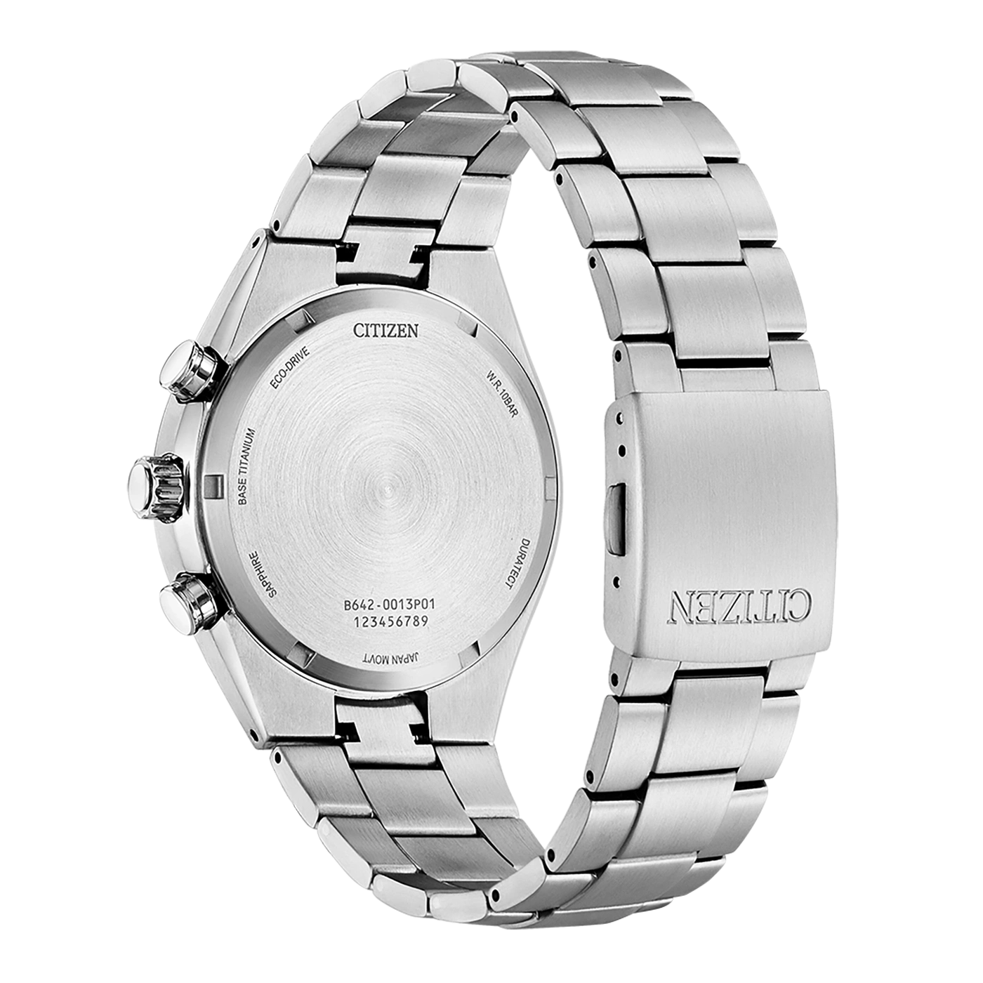 Citizen-Uhrenrückseite, Edelstahl, Eco-Drive, Saphir, japanisches Uhrwerk
