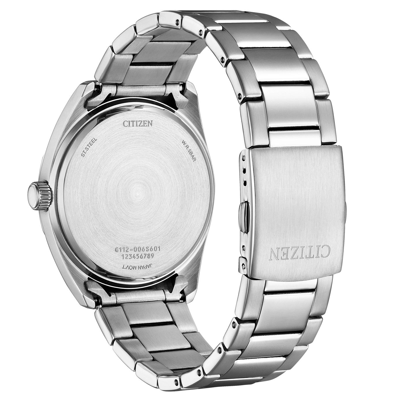 Citizen-Uhrenrückseite mit Details: Marke, Modell und Wasserdichtigkeit.