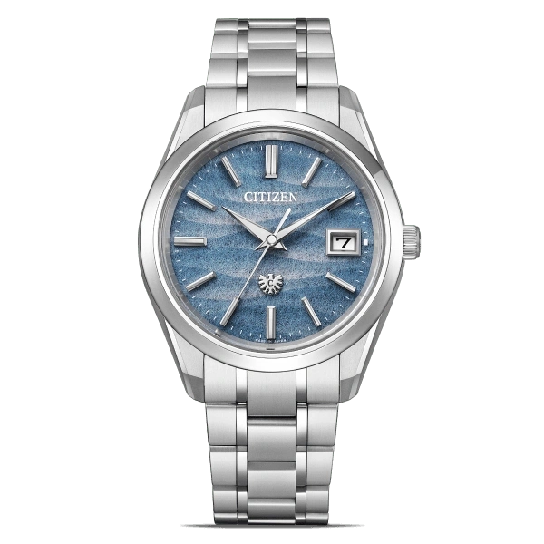 Citizen-Uhr mit blauem Zifferblatt und silbernem Armband, elegantes Design