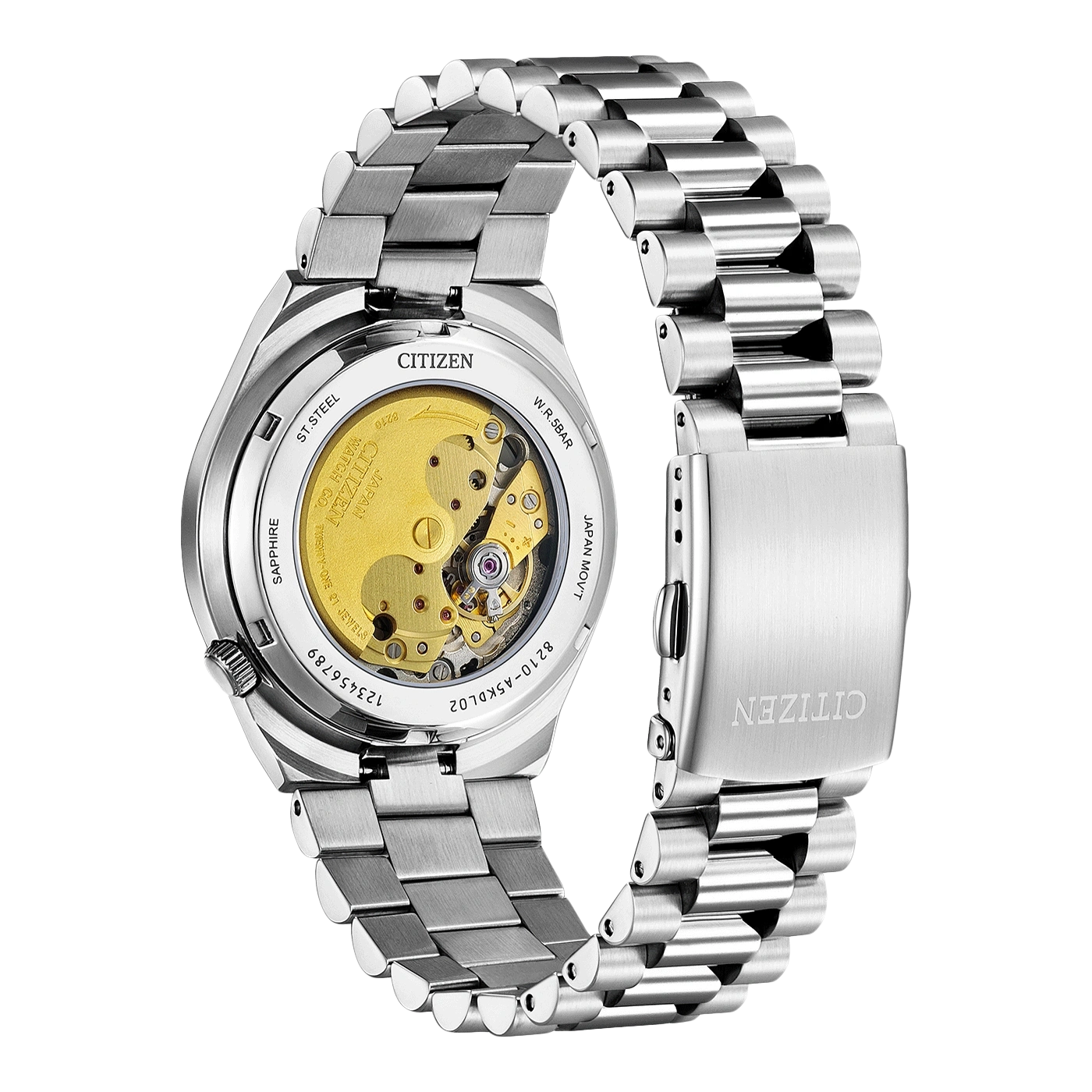 Citizen-Uhrenrückseite, Stahl, Saphir, Japan-Uhrwerk, 8210-A5KDL02, 123456789, W.R.5BAR
