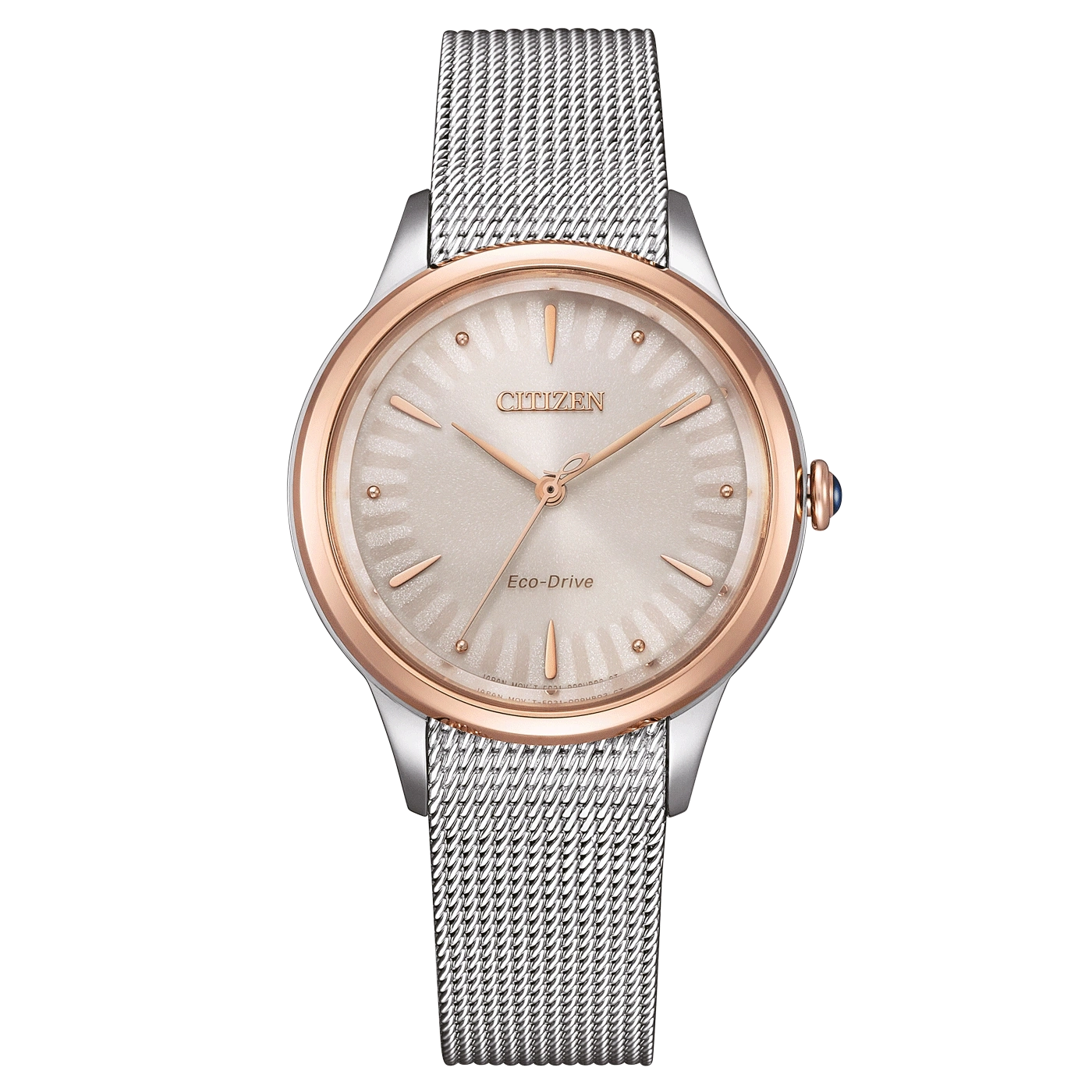 Citizen-Uhr mit silbernem Mesh-Armband und roségoldfarbenen Akzenten