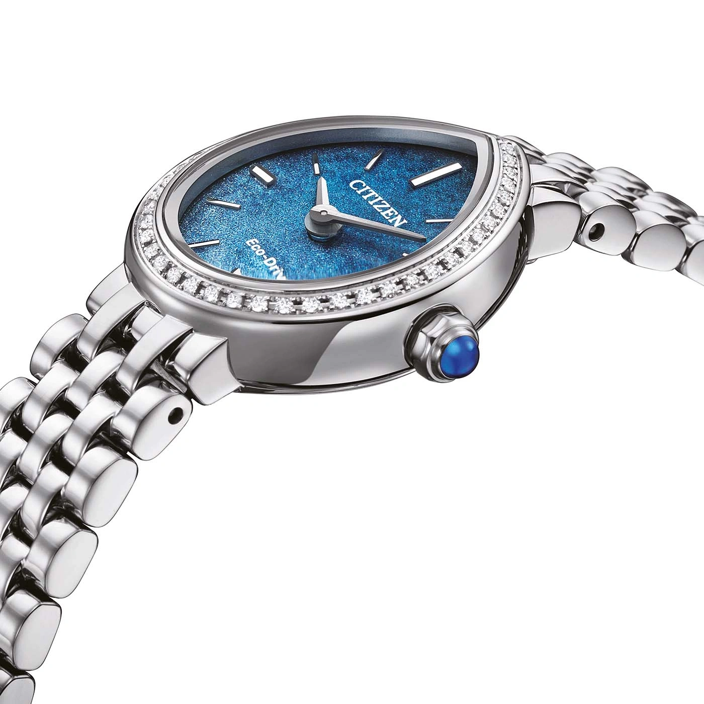 Silberne Citizen Uhr mit blauem Zifferblatt und Diamanten