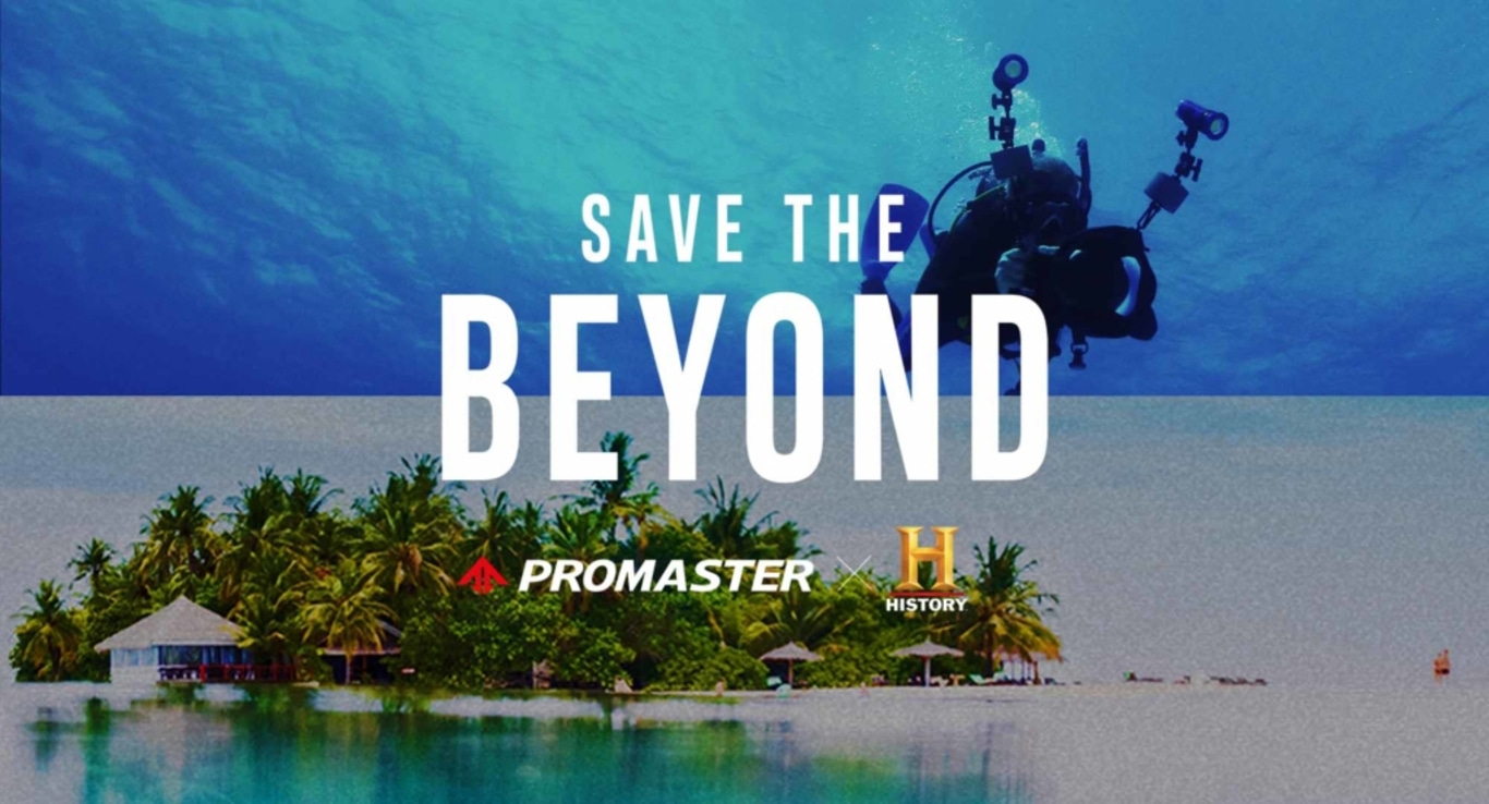 Bild eines Tauchers mit Text 'SAVE THE BEYOND' und Logos.