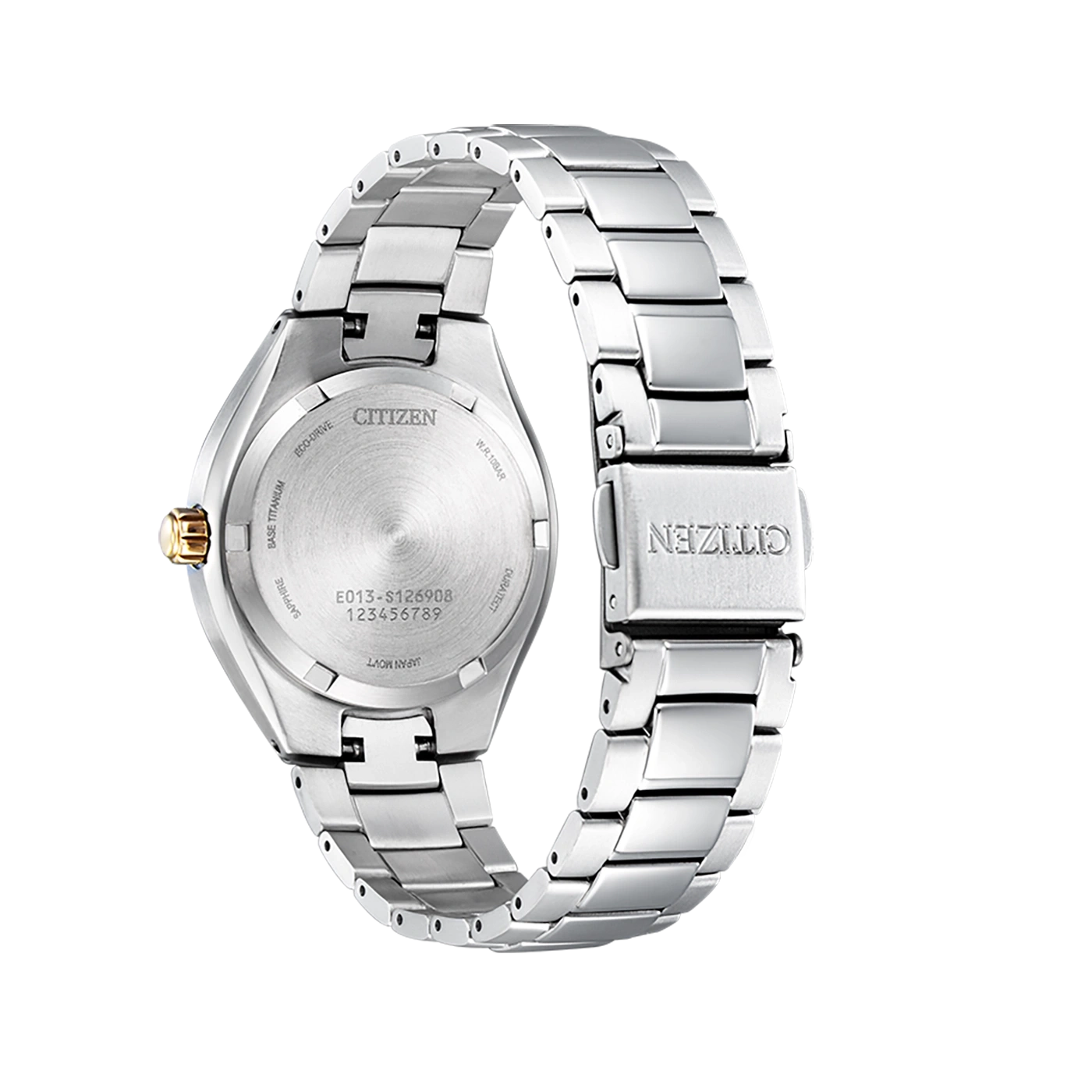 Citizen-Uhrrückseite, Titan, Saphir, Eco-Drive, japanisches Uhrwerk, wasserdicht