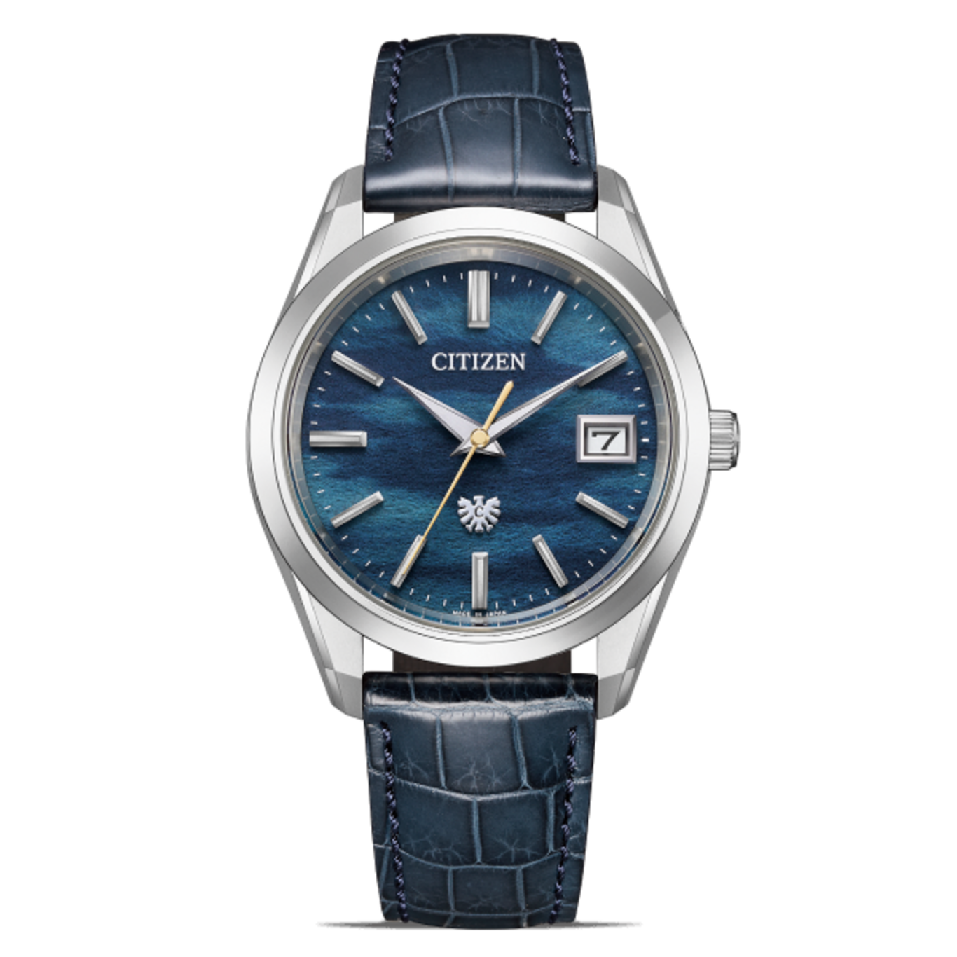 Citizen-Uhr mit blauem Zifferblatt und Lederarmband, elegantes Design
