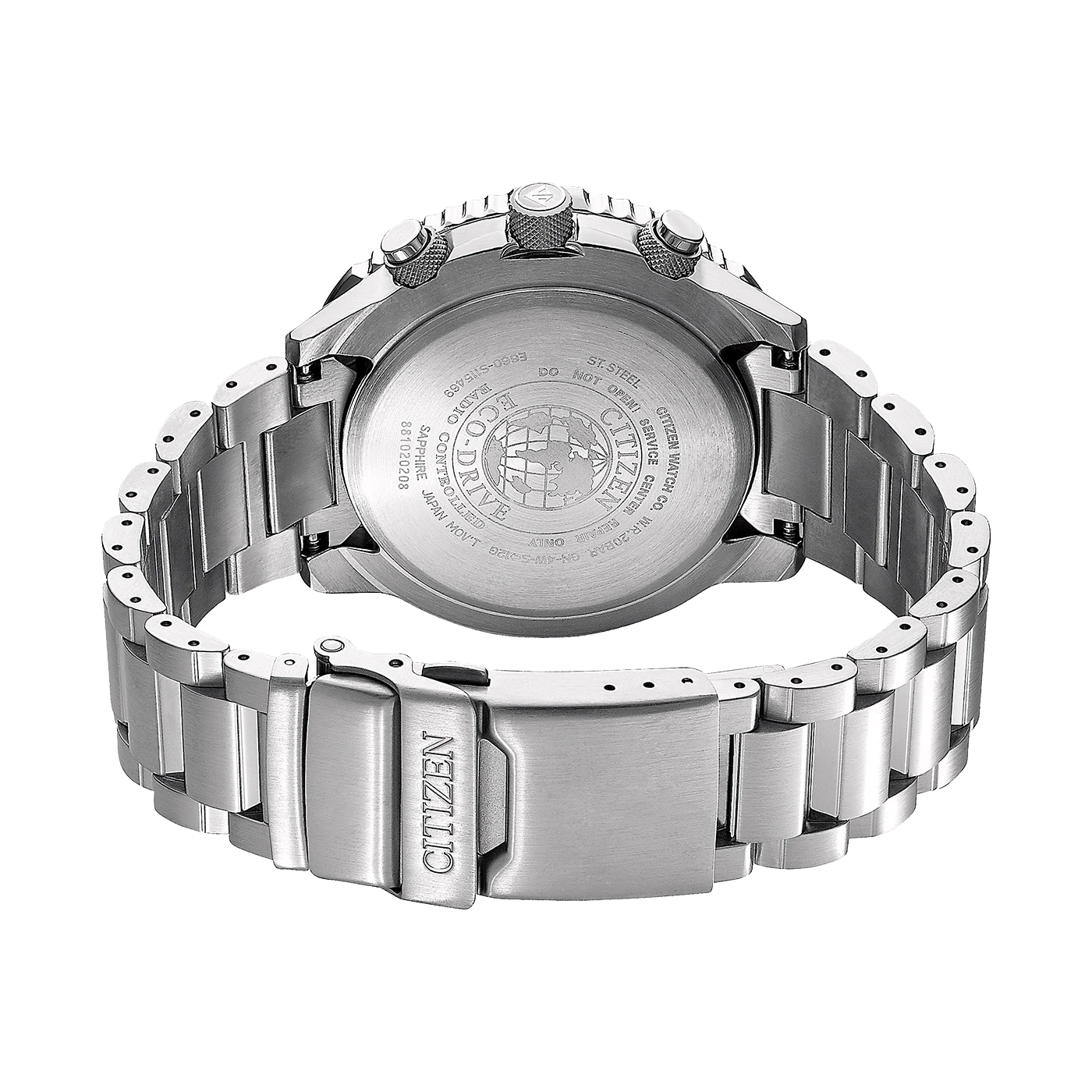 Citizen-Uhrrückseite, Edelstahl, Eco-Drive, funkgesteuert, Saphirglas
