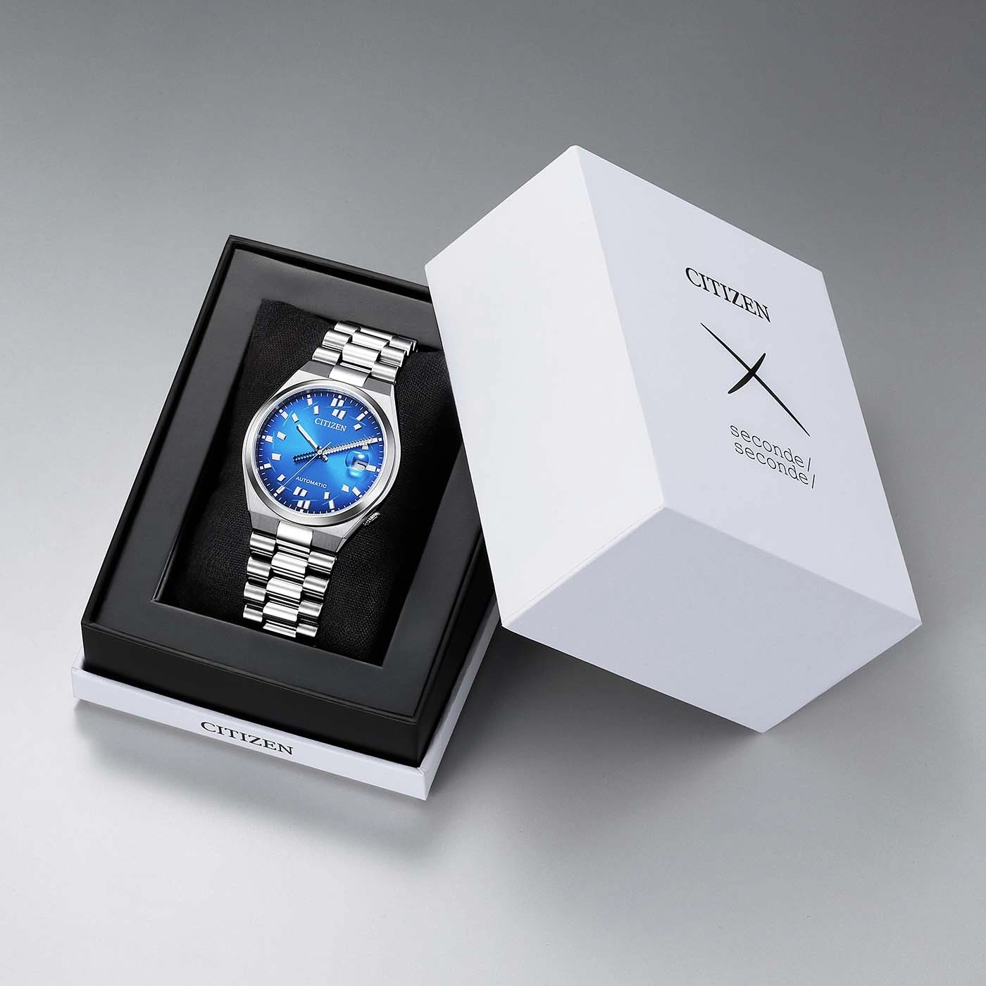 Citizen-Uhr in einer Schachtel mit dem Text „seconde/seconde/“.