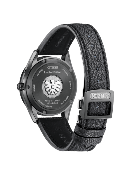 Citizen-Uhr, Rückseite, Titan, limitierte Auflage, Lederarmband, schwarz, japanisch
