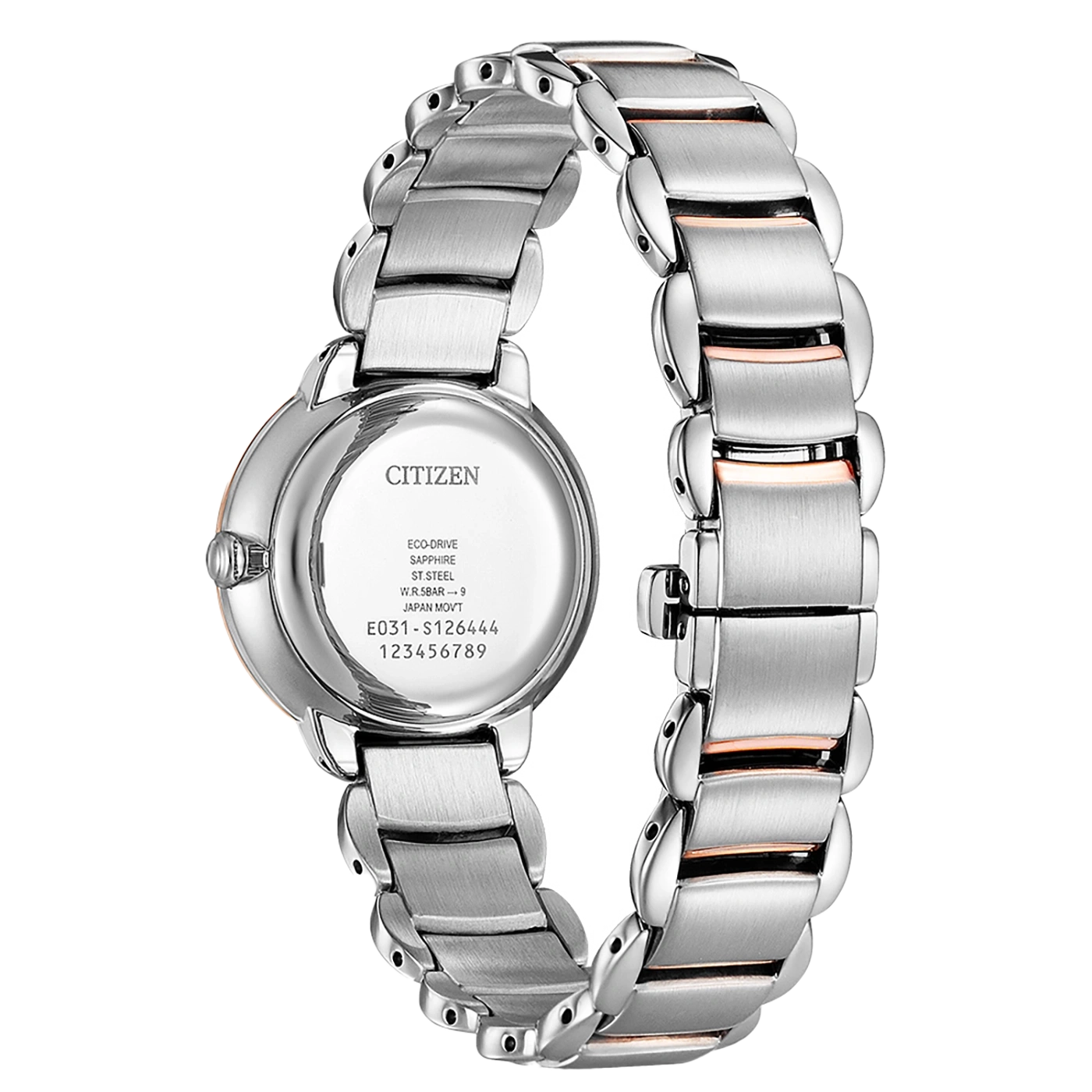 Citizen-Uhr mit silbernen und roségoldenen Akzenten, Eco-Drive, Saphirglas