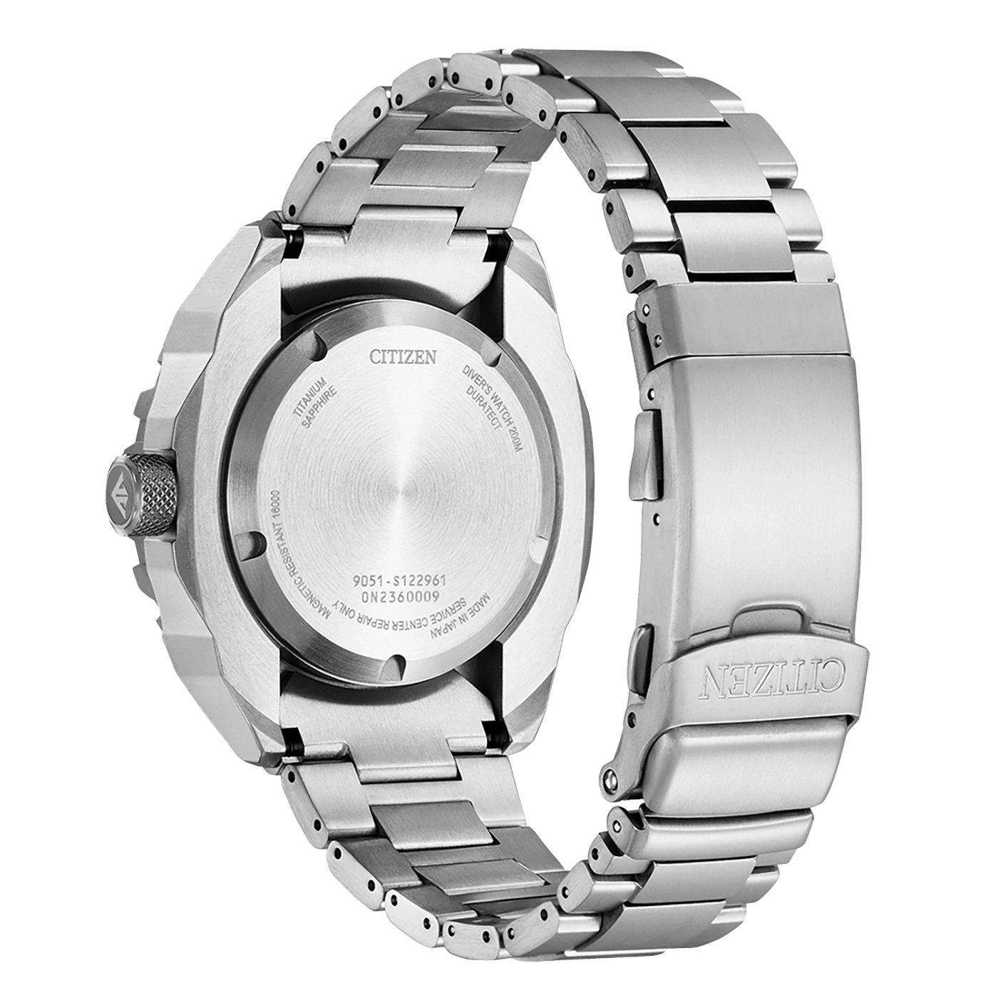 Citizen-Uhr, Rückseite, Titan-Saphir, Taucheruhr, magnetisch resistent, hergestellt in Japan