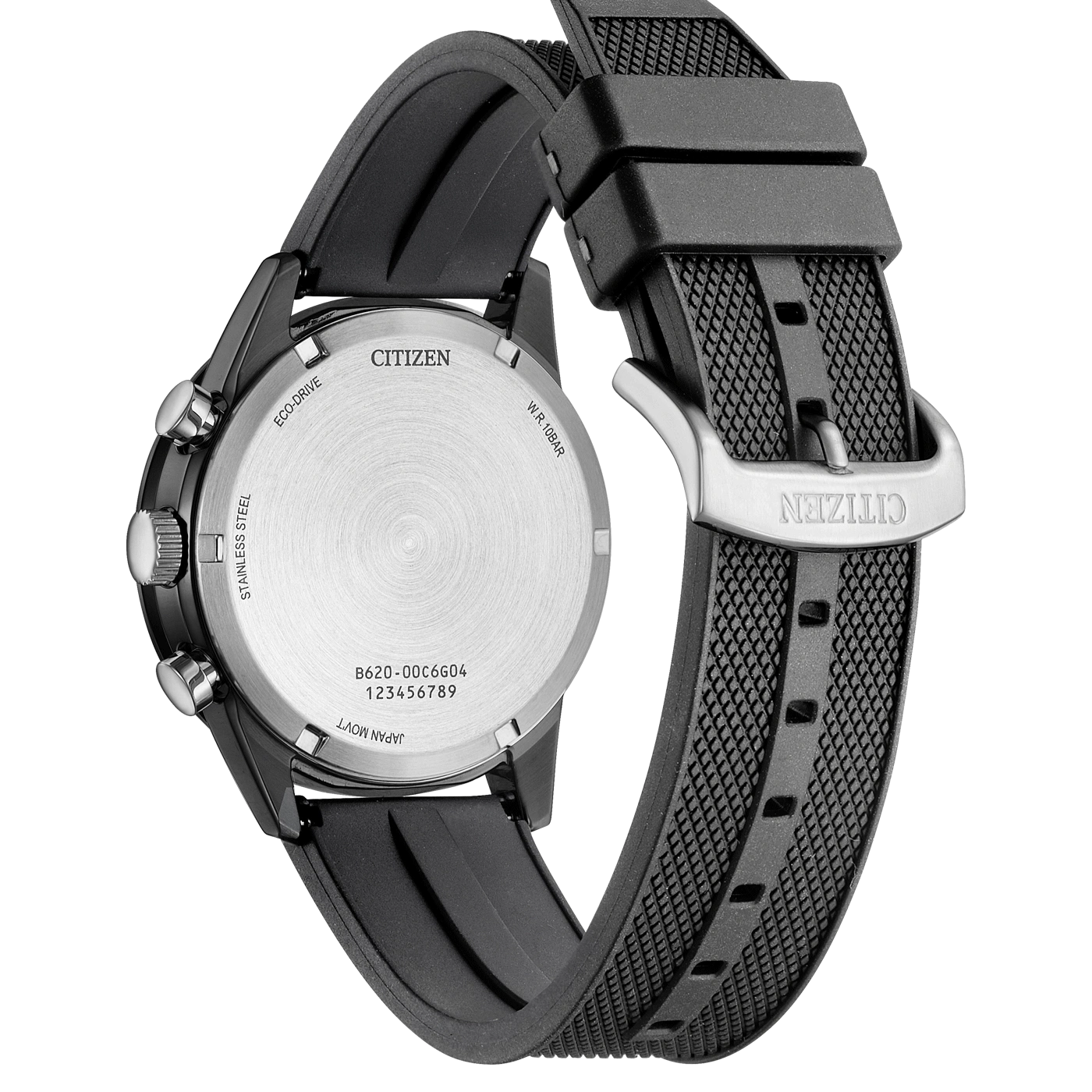 Citizen-Uhr, schwarzes Armband, Edelstahl, Eco-Drive, W.R. 10BAR, Japan Movt.