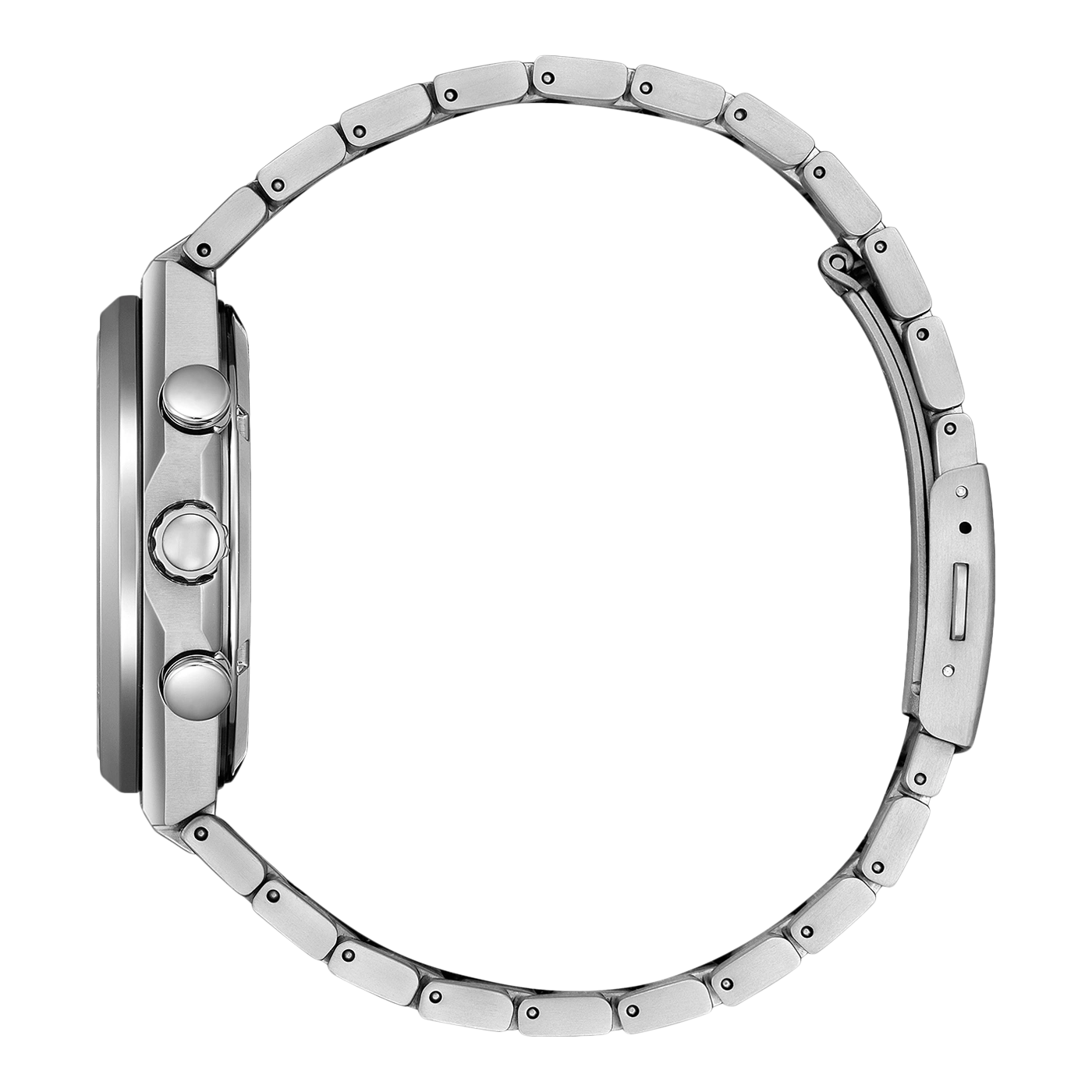 Silberne Uhr mit Metallarmband, Seitenansicht, Nahaufnahme, elegantes Design, moderner Stil