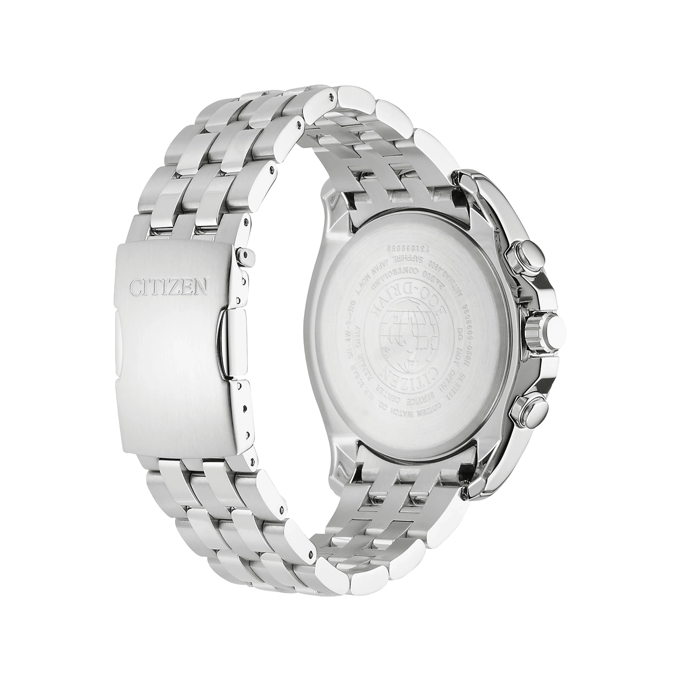 Citizen-Uhr, Edelstahl, Eco-Drive, funkgesteuert, Saphirglas, Rückseite