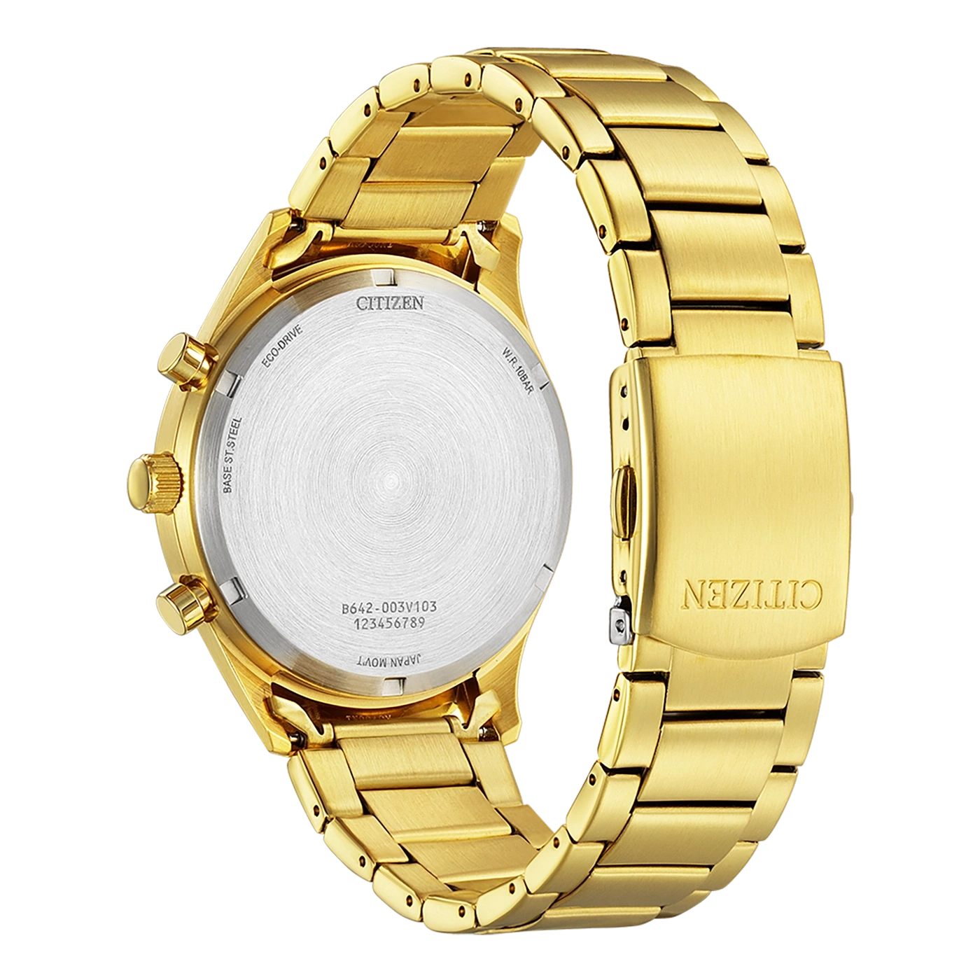 Goldene Citizen-Uhr, Eco-Drive, Edelstahl, Japan-Uhrwerk, W.R. 10Bar