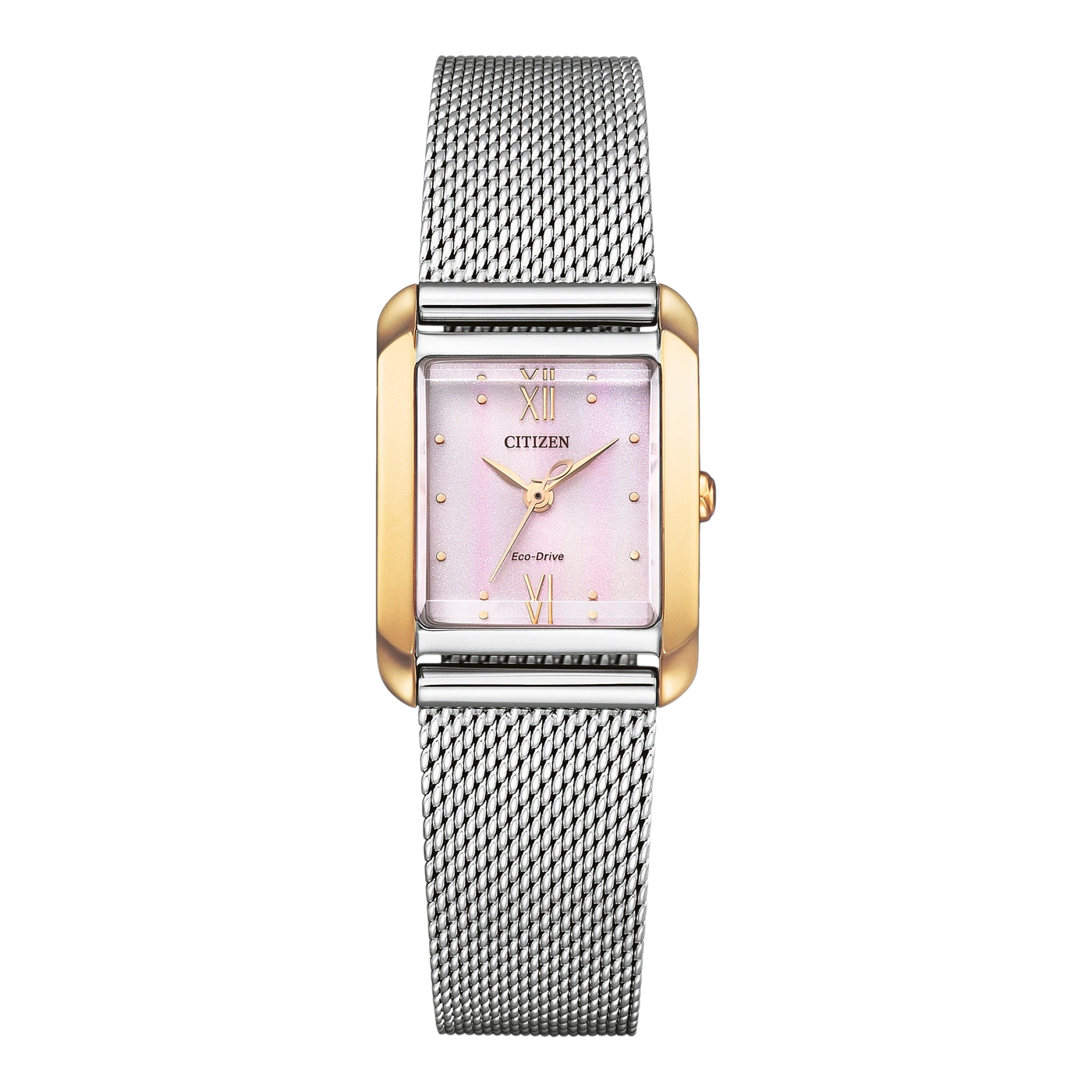Citizen-Uhr mit rechteckigem Zifferblatt und Mesh-Armband, Gold und Silber